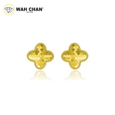 916 Gold Push Back Earrings - Honeycomb Mini Clover OSE1119