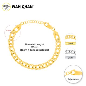 WAH CHAN S925 ITALIAN Silver Bracelet - Adjustable Figaro Chain NSBCRS006