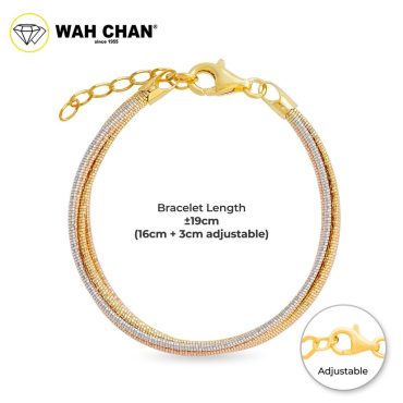 WAH CHAN S925 ITALIAN Silver Bracelet - Tri Tone Multi-Strand NSBCRS029