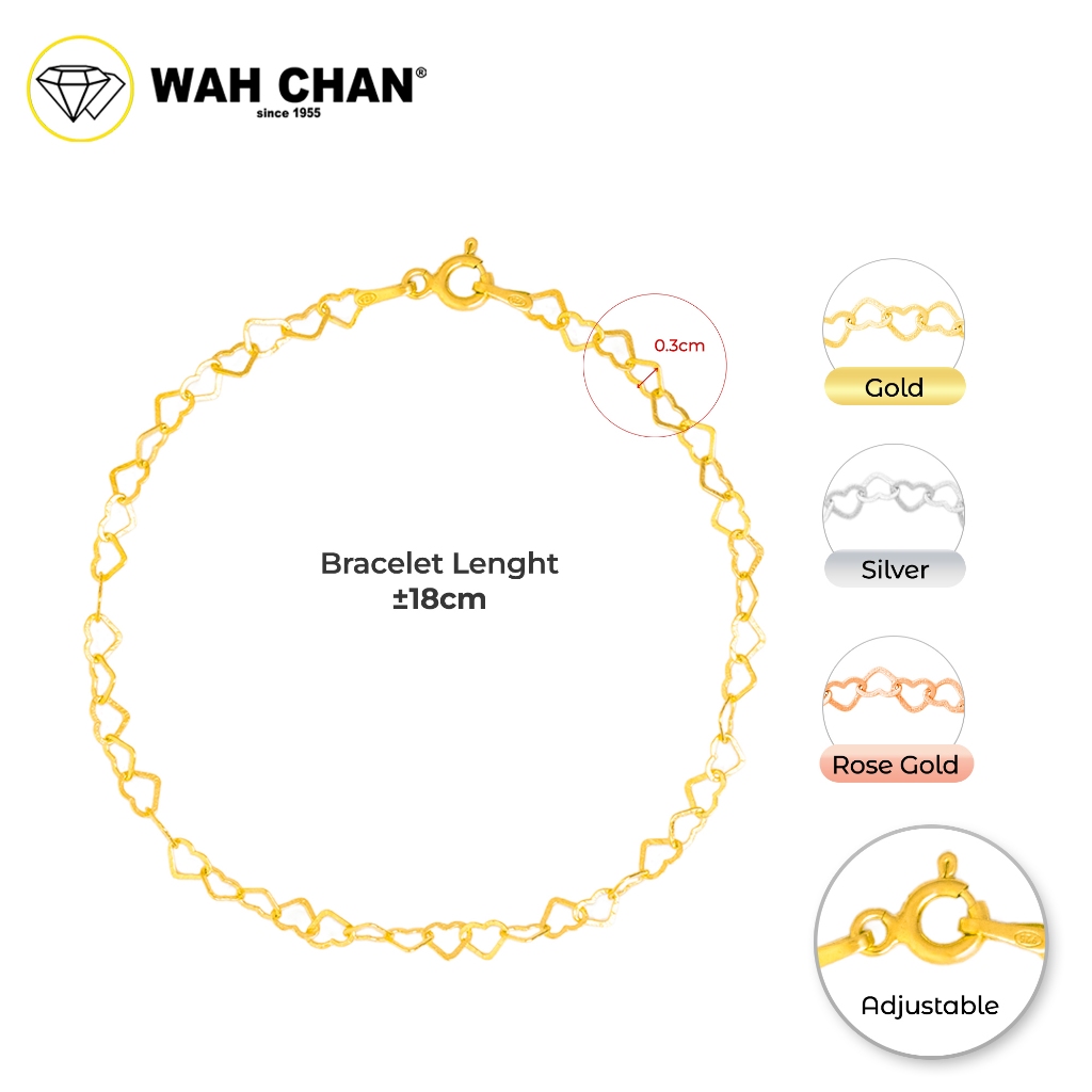 WAH CHAN S925 ITALIAN Silver Bracelet - Heart Love Link N2B00016