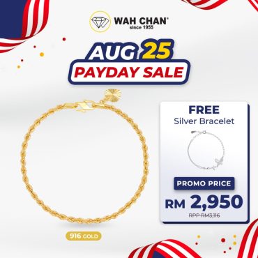 WAH CHAN 916 Gold Bracelet - Rantai Tangan Pintal (L) OSB1347