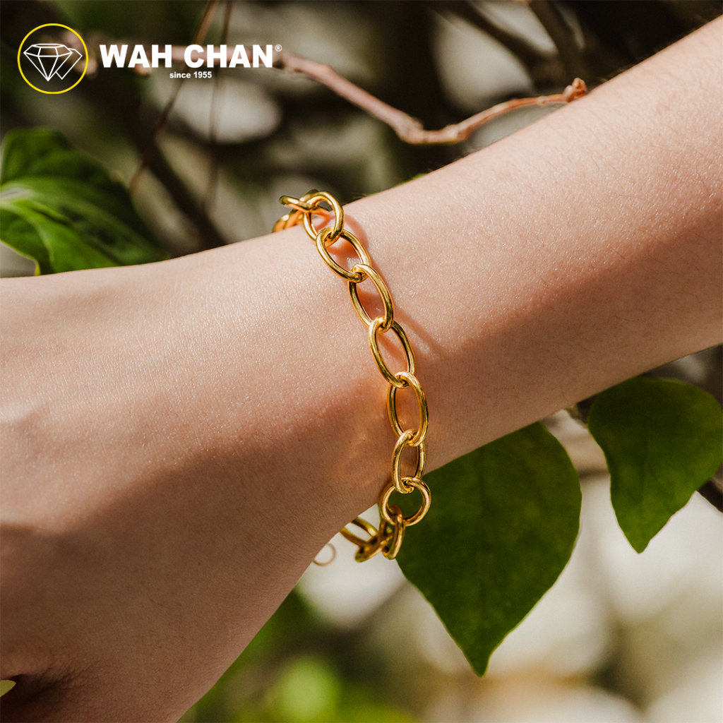 WAH CHAN 916 Gold Bracelet - Oval Ring OSB1208 - Image 3