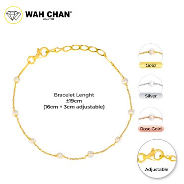 WAH CHAN S925 ITALIAN Silver Bracelet - Cable Beads 3mm Moon Cut N2B00003