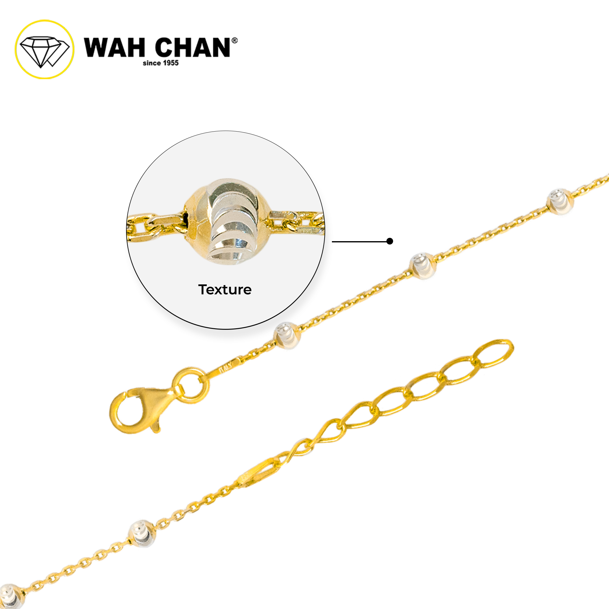 WAH CHAN S925 ITALIAN Silver Bracelet - Cable Beads 3mm Moon Cut N2B00003 - Image 2