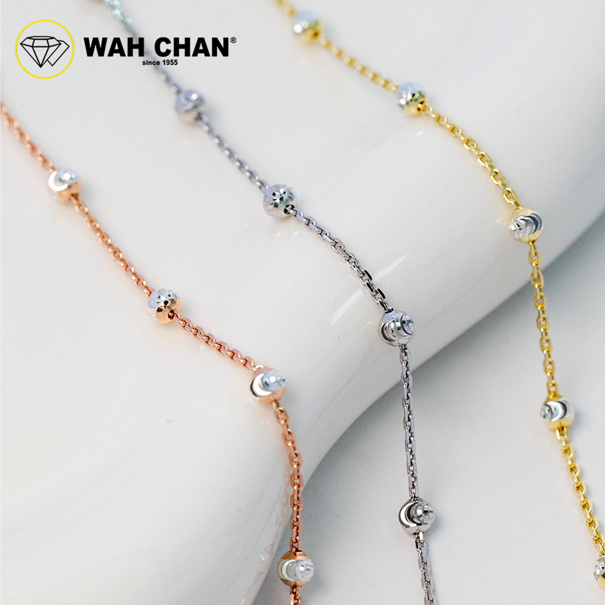 WAH CHAN S925 ITALIAN Silver Bracelet - Cable Beads 3mm Moon Cut N2B00003 - Image 3