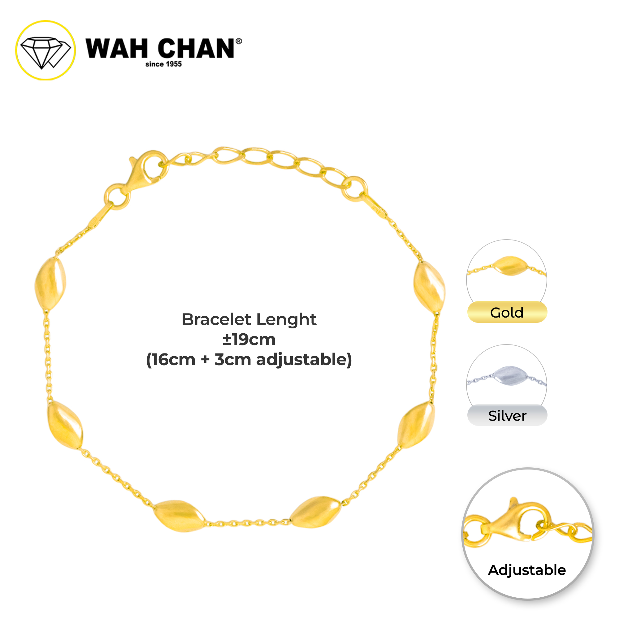WAH CHAN S925 ITALIAN Silver Bracelet - Diamond Cut Cable N2B00012