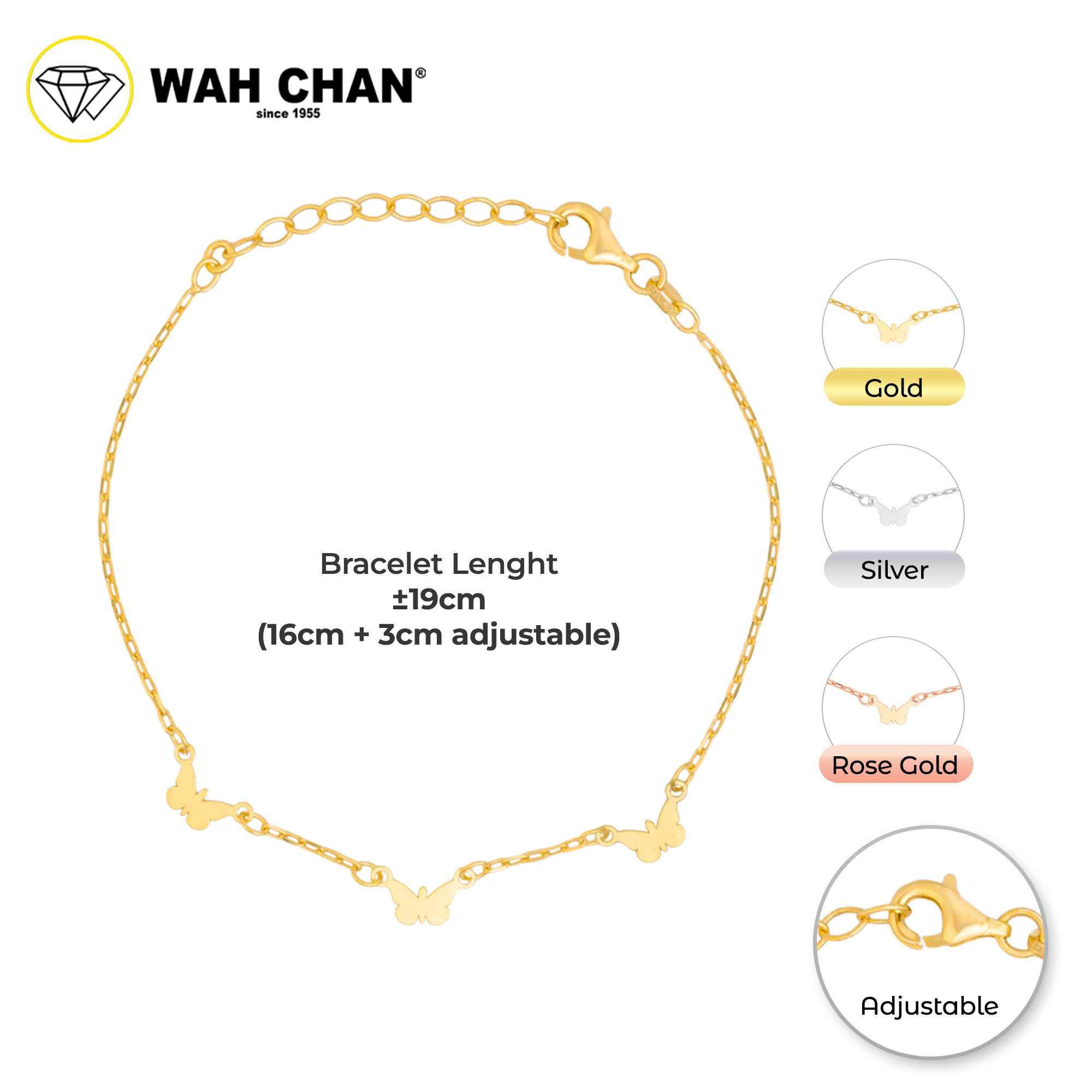 WAH CHAN S925 ITALIAN Silver Bracelet - Butterfly Link NSBLV012