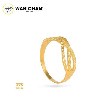 WAH CHAN 375 Gold Ring - Cincin Wavy Crossover 9KR006