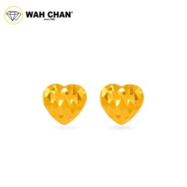 WAH CHAN 916 Gold Earrings - Diamond-Cut Heart Earrings OSE1160