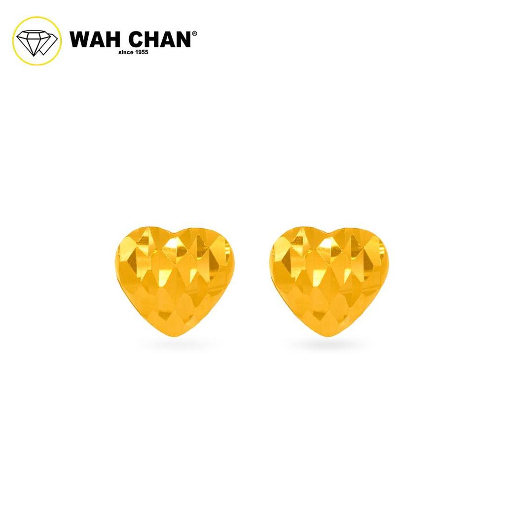 WAH CHAN 916 Gold Earrings - Diamond-Cut Heart Earrings OSE1160