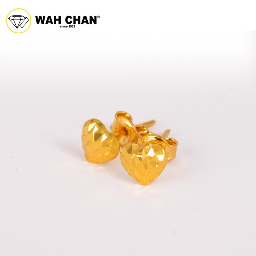 WAH CHAN 916 Gold Earrings - Diamond-Cut Heart Earrings OSE1160 - Image 2