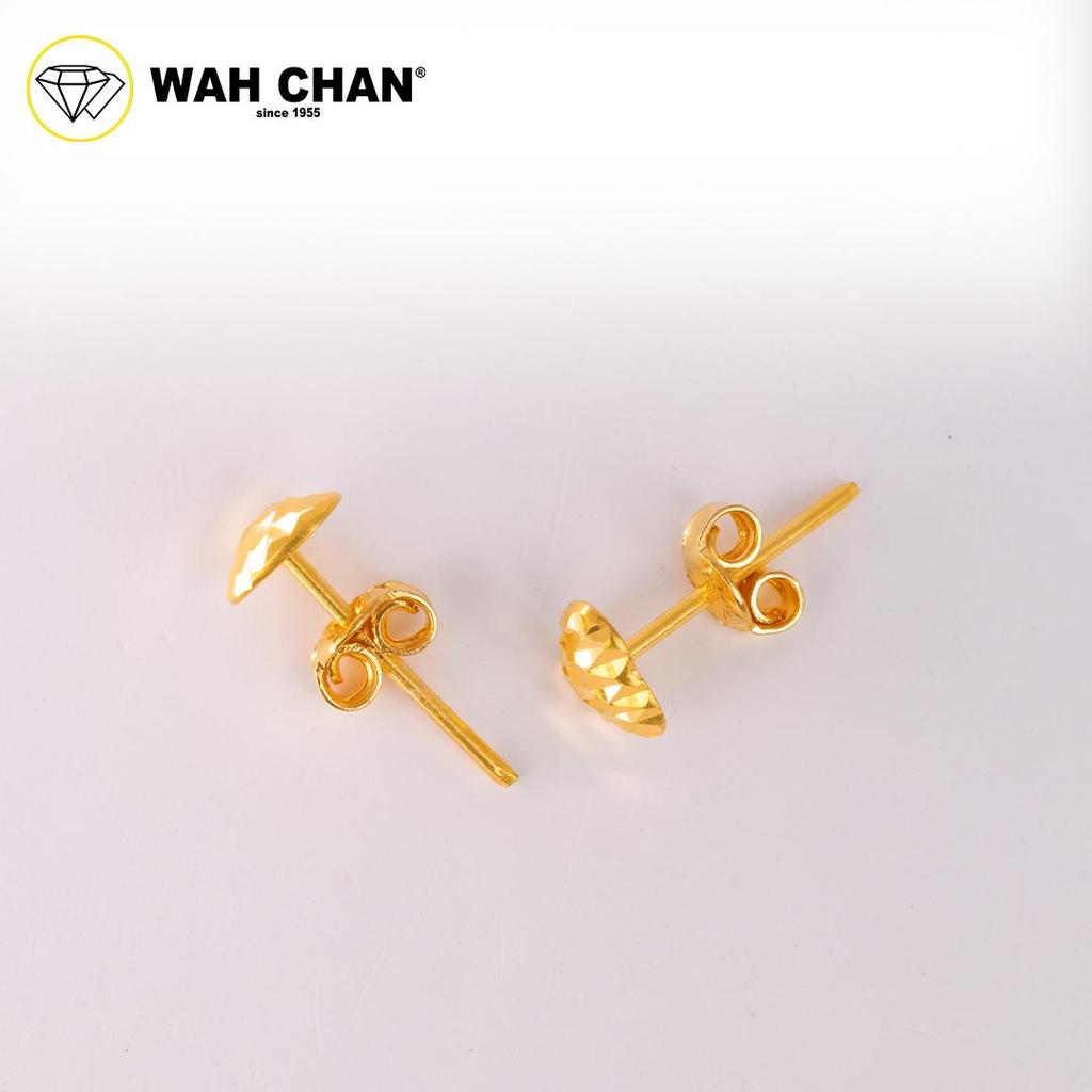 WAH CHAN 916 Gold Earrings - Diamond-Cut Heart Earrings OSE1160 - Image 3