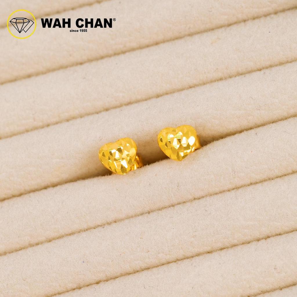 WAH CHAN 916 Gold Earrings - Diamond-Cut Heart Earrings OSE1160 - Image 4