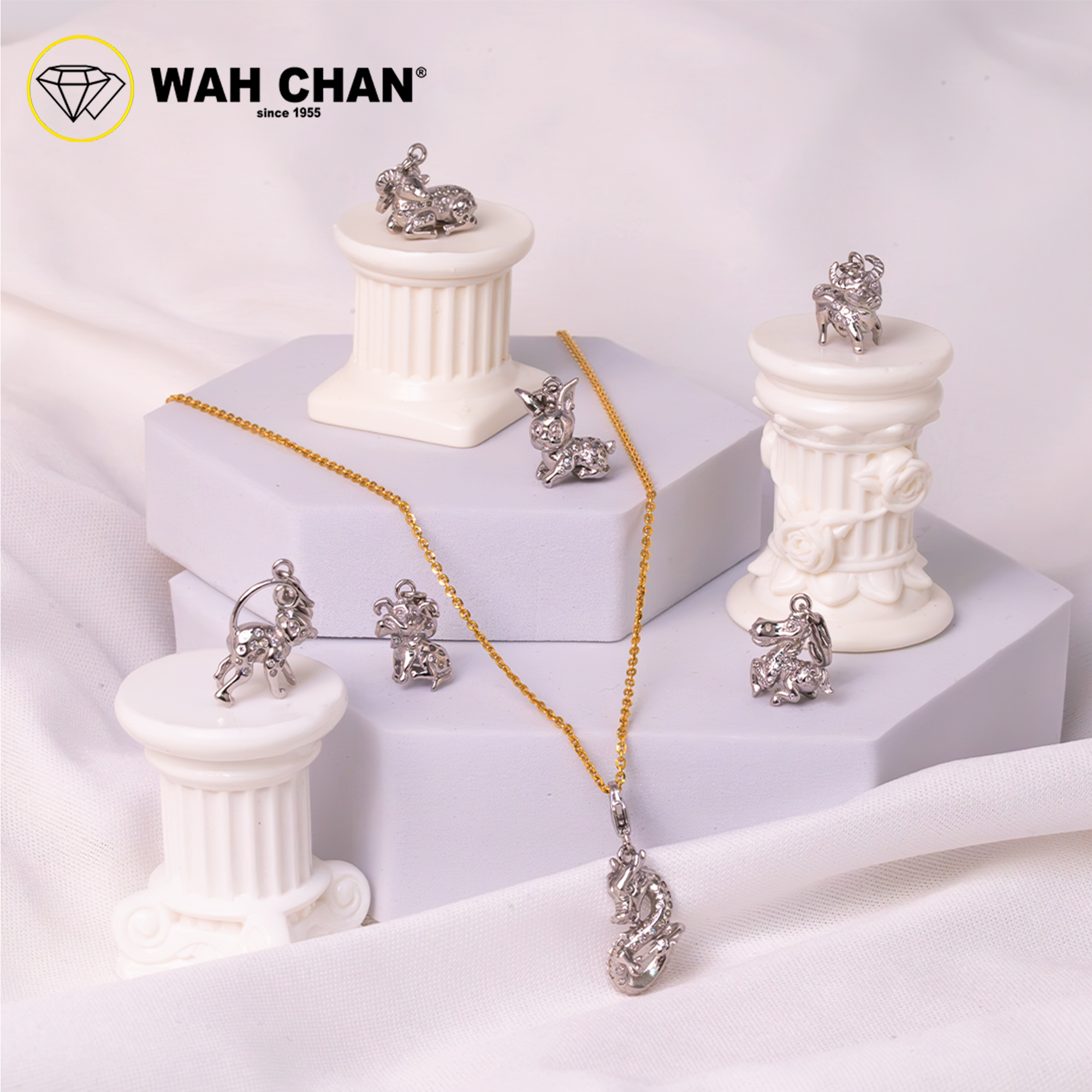 WAH CHAN S925 Sterling Silver 12 Chinese Zodiac Sign Animals Charm Pendant Collection