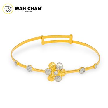 WAH CHAN 916 Gold Baby Bangle - Flower Bangle with White Gold Plating OSG1017