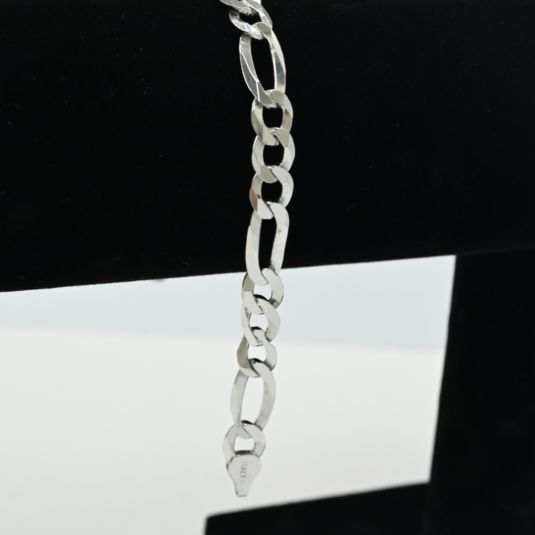 WAH CHAN S925 ITALIAN Silver Bracelet - Figaro U.Flat N2B00021-8975 - Image 2