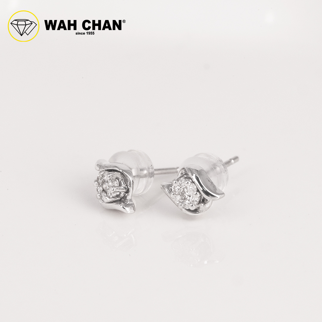 WAH CHAN 9K White Gold Diamond Earrings ELK00695-B01 - Image 2