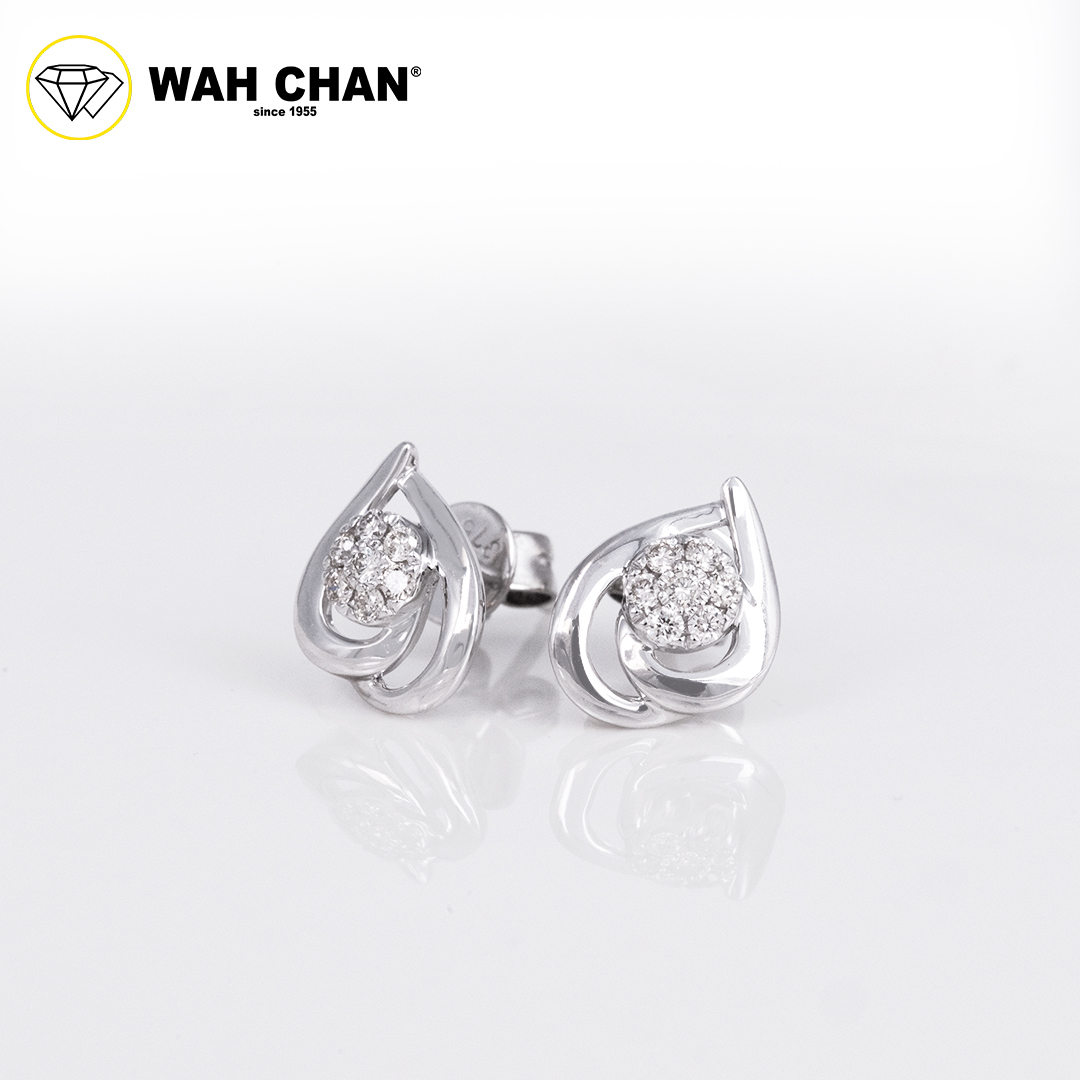 WAH CHAN 9K White Gold Diamond Earrings ELK00733-A01 - Image 2