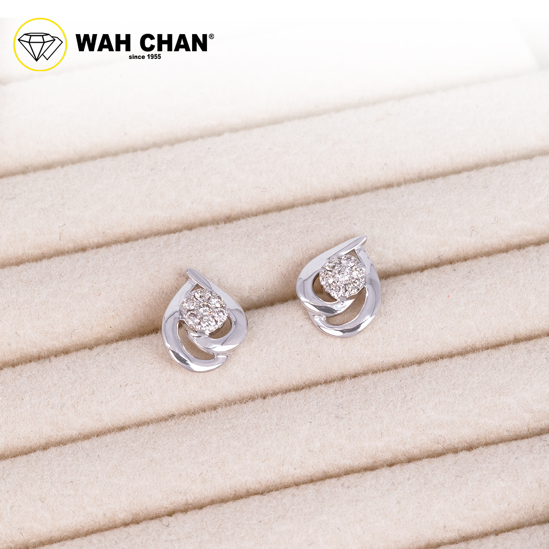 WAH CHAN 9K White Gold Diamond Earrings ELK00733-A01 - Image 4
